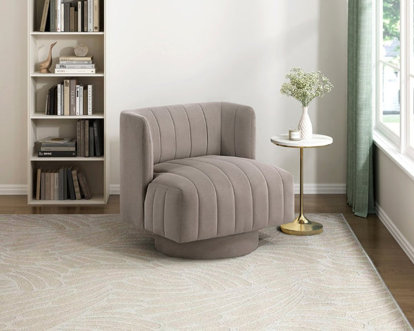 English Elm Swivel Barrel Accent Chair with Channel Tufted Polyester Upholstery for Living Rooms B011P581761