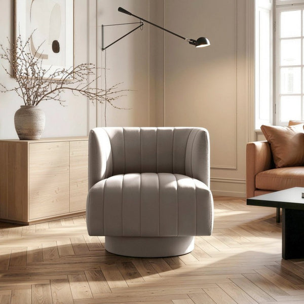 English Elm Swivel Barrel Accent Chair with Channel Tufted Polyester Upholstery for Living Rooms B011P581761