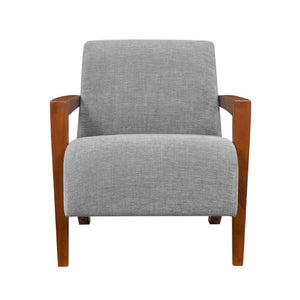 English Elm Accent Chair Mid-Century Chenille Upholstered with Chestnut Wood Arms for Living Room B011P581763