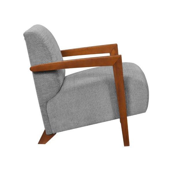 English Elm Accent Chair Mid-Century Chenille Upholstered with Chestnut Wood Arms for Living Room B011P581763