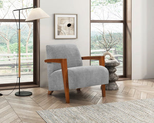 English Elm Accent Chair Mid-Century Chenille Upholstered with Chestnut Wood Arms for Living Room B011P581763