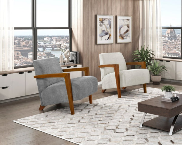 English Elm Accent Chair Mid-Century Chenille Upholstered with Chestnut Wood Arms for Living Room B011P581763