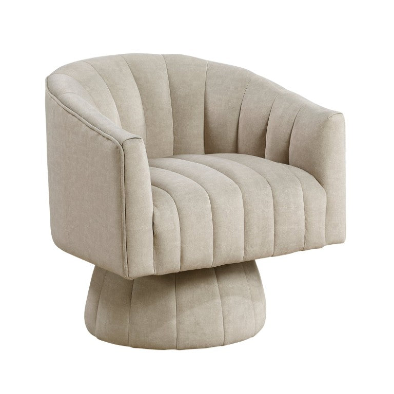 English Elm Swivel Barrel Accent Chair Taupe Velvet Channel Stitch Detail for Living Room Bedroom B011P581766
