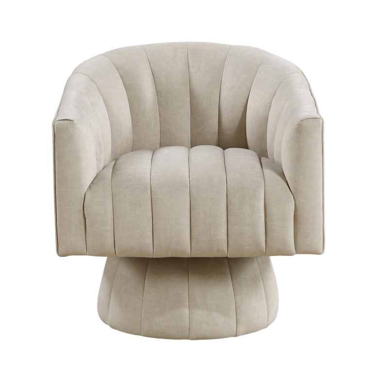 English Elm Swivel Barrel Accent Chair Taupe Velvet Channel Stitch Detail for Living Room Bedroom B011P581766