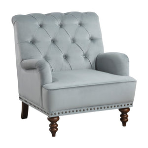 English Elm Accent Chair Gray Velvet Button Tufted Nailhead Trim Espresso Legs Sitting Room B011P581776