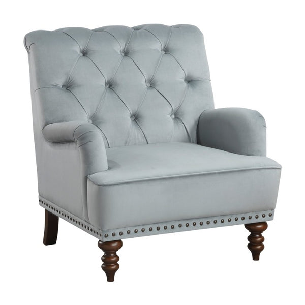 English Elm Accent Chair Gray Velvet Button Tufted Nailhead Trim Espresso Legs Sitting Room B011P581776