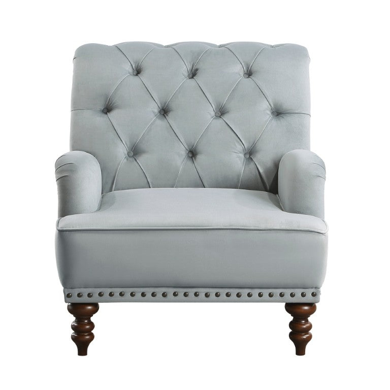 English Elm Accent Chair Gray Velvet Button Tufted Nailhead Trim Espresso Legs Sitting Room B011P581776