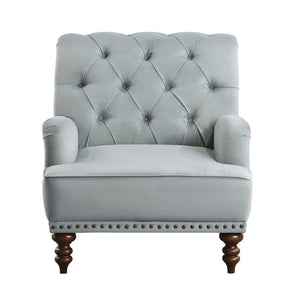 English Elm Accent Chair Gray Velvet Button Tufted Nailhead Trim Espresso Legs Sitting Room B011P581776