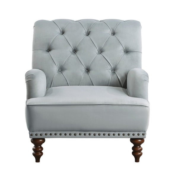 English Elm Accent Chair Gray Velvet Button Tufted Nailhead Trim Espresso Legs Sitting Room B011P581776