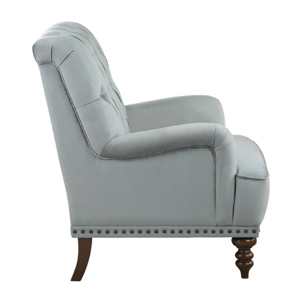 English Elm Accent Chair Gray Velvet Button Tufted Nailhead Trim Espresso Legs Sitting Room B011P581776