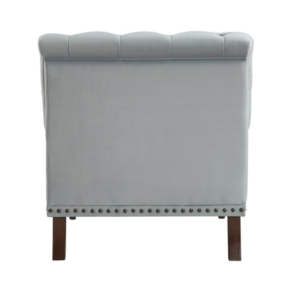 English Elm Accent Chair Gray Velvet Button Tufted Nailhead Trim Espresso Legs Sitting Room B011P581776