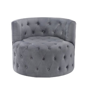 English Elm Swivel Barrel Chair Tufted Upholstered Accent Seat for Living Room Reading Nook Gray Velvet B011P581782