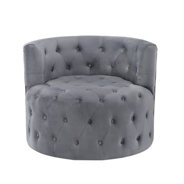 English Elm Swivel Barrel Chair Tufted Upholstered Accent Seat for Living Room Reading Nook Gray Velvet B011P581782