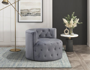 English Elm Swivel Barrel Chair Tufted Upholstered Accent Seat for Living Room Reading Nook Gray Velvet B011P581782