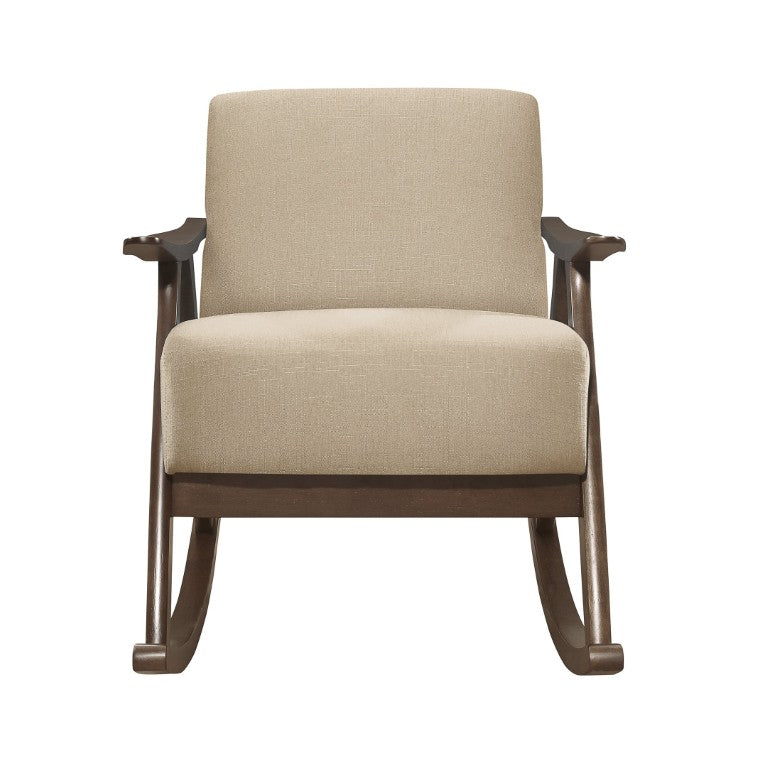 English Elm Rocking Chair Mid-Century Walnut Frame Textured Upholstery for Living Room or Nursery B011P581784