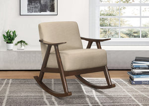 English Elm Rocking Chair Mid-Century Walnut Frame Textured Upholstery for Living Room or Nursery B011P581784