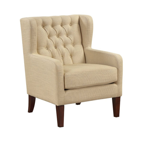 English Elm Accent Wingback Chair with Button Tufting Textured Polyester Fabric and Solid Wood Legs B011P581791