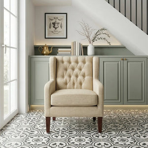 English Elm Accent Wingback Chair with Button Tufting Textured Polyester Fabric and Solid Wood Legs B011P581791