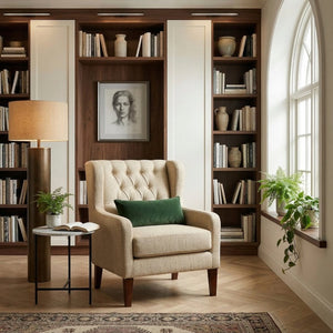 English Elm Accent Wingback Chair with Button Tufting Textured Polyester Fabric and Solid Wood Legs B011P581791