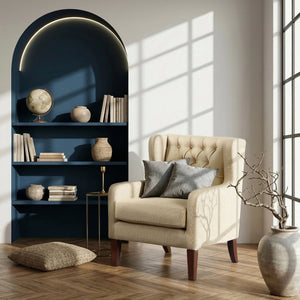 English Elm Accent Wingback Chair with Button Tufting Textured Polyester Fabric and Solid Wood Legs B011P581791