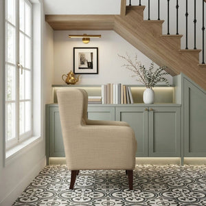 English Elm Accent Wingback Chair with Button Tufting Textured Polyester Fabric and Solid Wood Legs B011P581791
