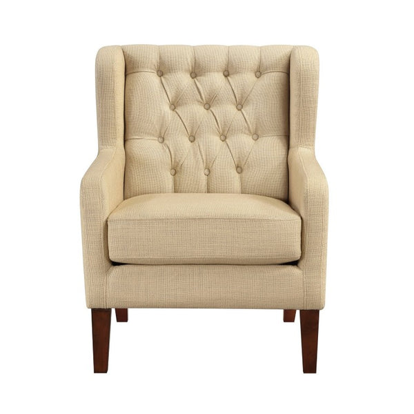 English Elm Accent Wingback Chair with Button Tufting Textured Polyester Fabric and Solid Wood Legs B011P581791