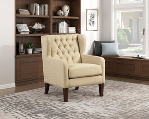 English Elm Accent Wingback Chair with Button Tufting Textured Polyester Fabric and Solid Wood Legs B011P581791