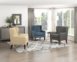 English Elm Accent Wingback Chair with Button Tufting Textured Polyester Fabric and Solid Wood Legs B011P581791