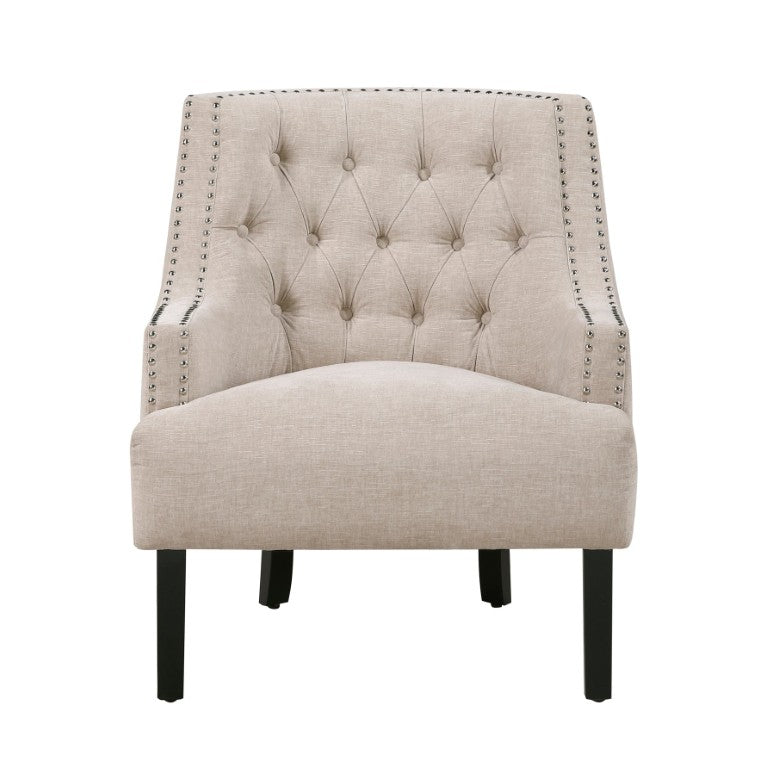 English Elm Accent Chair Button Tufted Chenille Upholstery with Nailhead Trim and Black Wood Legs B011P581799