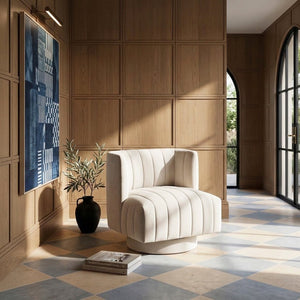 English Elm Swivel Barrel Accent Chair Channel Tufted Polyester Upholstery for Living Room B011P581805