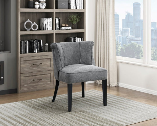 English Elm Accent Chair Curved Back Piping Detail Charcoal Woven Fabric Espresso Wood Legs B011P581808