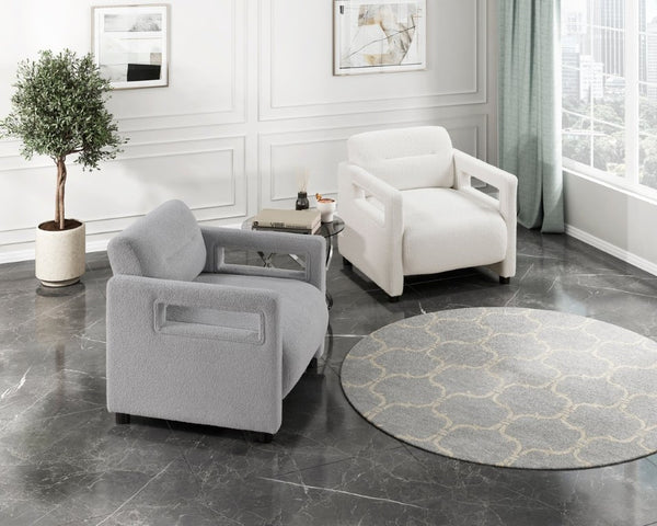 English Elm Accent Armchair Boucle Upholstered Low Profile Pocket Coil Seat for Living Room B011P581813