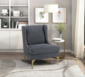 English Elm Accent Chair Chenille Upholstered with Diamond Stitching and Brushed Gold Legs B011P581822