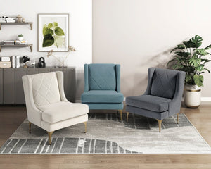 English Elm Accent Chair Chenille Upholstered with Diamond Stitching and Brushed Gold Legs B011P581822