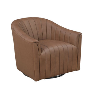 English Elm Swivel Barrel Armchair Top Grain Leather Channel Tufted Mid-Century Living Room Accent B011P581829
