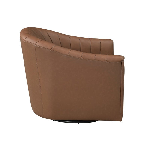 English Elm Swivel Barrel Armchair Top Grain Leather Channel Tufted Mid-Century Living Room Accent B011P581829