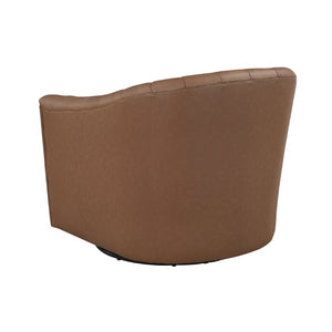 English Elm Swivel Barrel Armchair Top Grain Leather Channel Tufted Mid-Century Living Room Accent B011P581829