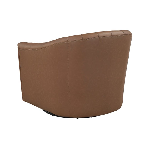 English Elm Swivel Barrel Armchair Top Grain Leather Channel Tufted Mid-Century Living Room Accent B011P581829