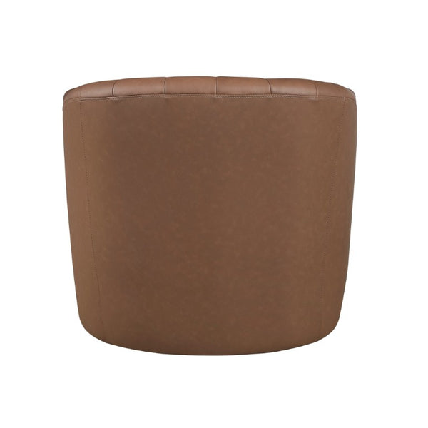 English Elm Swivel Barrel Armchair Top Grain Leather Channel Tufted Mid-Century Living Room Accent B011P581829