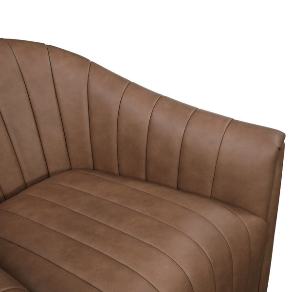 English Elm Swivel Barrel Armchair Top Grain Leather Channel Tufted Mid-Century Living Room Accent B011P581829