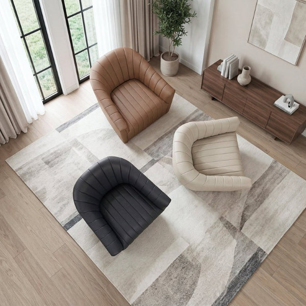 English Elm Swivel Barrel Armchair Top Grain Leather Channel Tufted Mid-Century Living Room Accent B011P581829