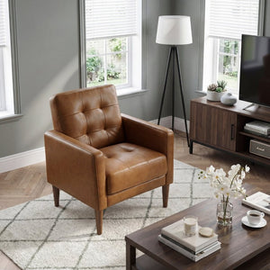 English Elm Accent Armchair Tufted Top Grain Leather Mid Century Modern Living Room Seat B011P581834