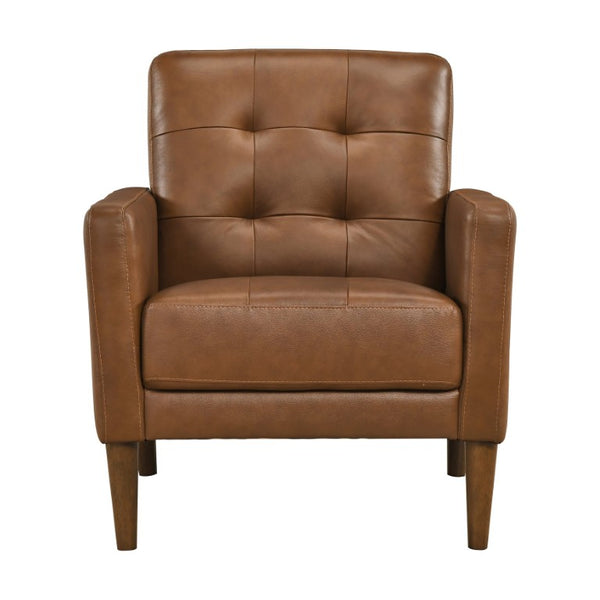 English Elm Accent Armchair Tufted Top Grain Leather Mid Century Modern Living Room Seat B011P581834