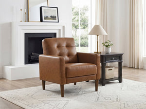 English Elm Accent Armchair Tufted Top Grain Leather Mid Century Modern Living Room Seat B011P581834