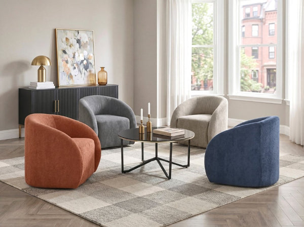 English Elm Swivel Barrel Accent Chair with Pocket Coil Support and Microfiber Upholstery B011P581839