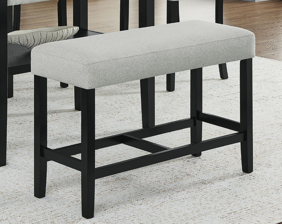 English Elm 1Pc Counter Height Bench Gray Upholstered Seat Dark Wood Base for Kitchen Island B011P581843