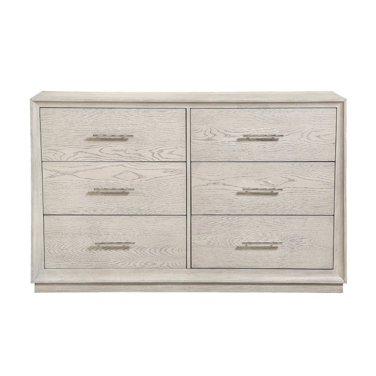 English Elm Modern Six Drawer Dresser with Mirror Oak Veneer Gray Finish Dovetail Bedroom Storage Dresser Only B011P581845