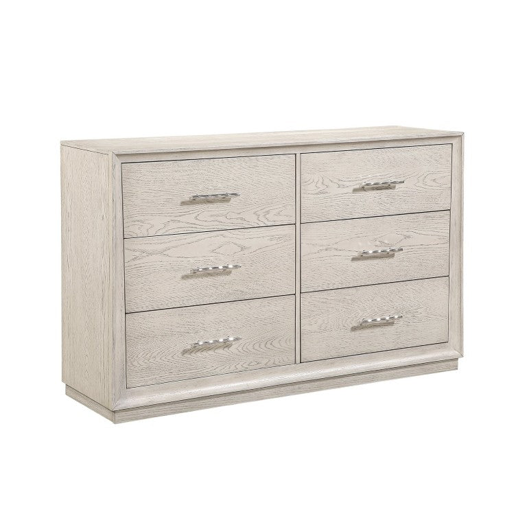English Elm Modern Six Drawer Dresser with Mirror Oak Veneer Gray Finish Dovetail Bedroom Storage Dresser Only B011P581845