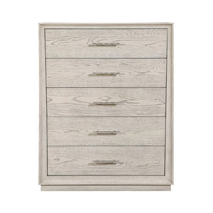 English Elm Modern Five Drawer Vertical Chest in Light Gray Oak Veneer with Nickel Bar Pulls B011P581847