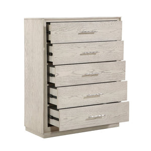 English Elm Modern Five Drawer Vertical Chest in Light Gray Oak Veneer with Nickel Bar Pulls B011P581847